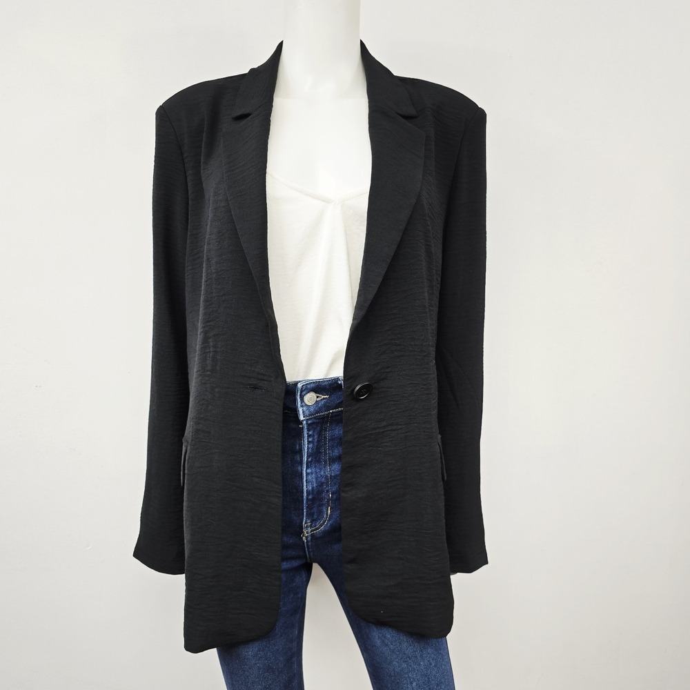 Adrianna Papell Blazer Jacket Size XL Black Crepe Womens Business One-Button